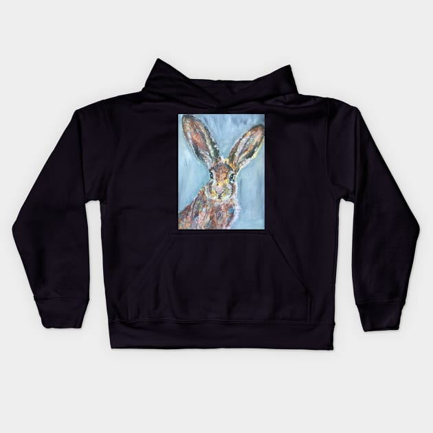 Colourful Hare ,  Blue Background Kids Hoodie by Merlinsmates